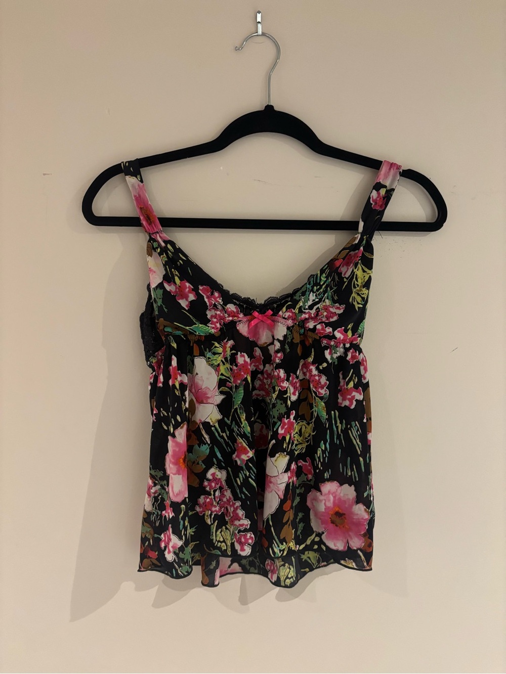 La Vie En Rose Black Floral Spaghetti Strap Camisole